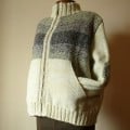 Hand Knit Ski Women Jacket In White And Brown Melange