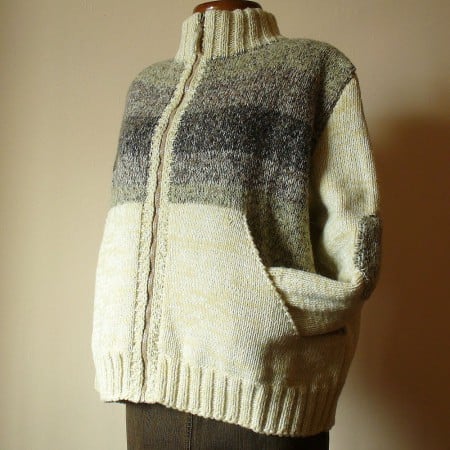 Hand Knit Ski Women Jacket In White And Brown Melange