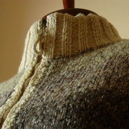 Hand Knit Ski Women Jacket In White And Brown Melange