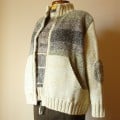 Hand Knit Ski Women Jacket In White And Brown Melange