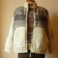 Hand Knit Ski Women Jacket In White And Brown Melange