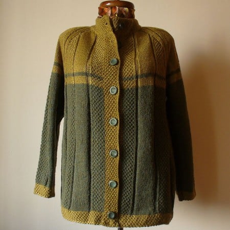 Hand Knit Women Cardigan in Umber and Gold