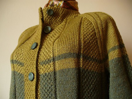 Hand Knit Women Cardigan in Umber and Gold
