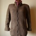 Hand Knit Women Cardigan In Walnut Brown With Side Pockets