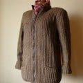 Hand Knit Women Cardigan In Walnut Brown With Side Pockets
