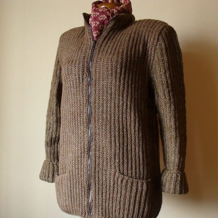 Hand Knit Women Cardigan In Walnut Brown With Side Pockets
