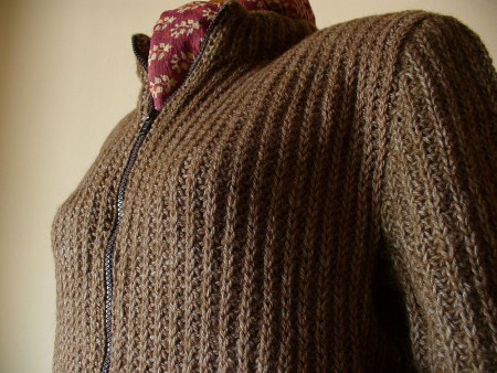 Hand Knit Women Cardigan In Walnut Brown With Side Pockets