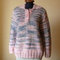 Pink-Blue Hand Knit Women's Jumper